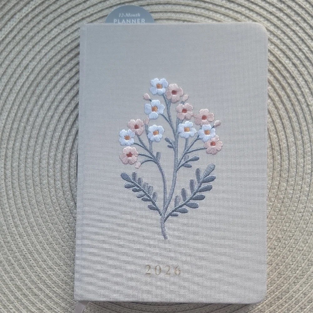 Floral Embroidered Beige Planner